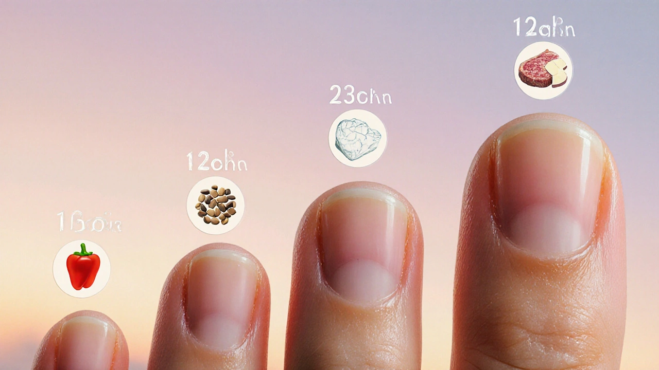Vývoj nehtu od křehkého k pevnému s výživovými prvky