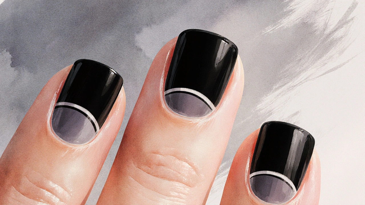Dokonalá zakřivená čárka na nehtu, kontrastující s průhledným lakem
