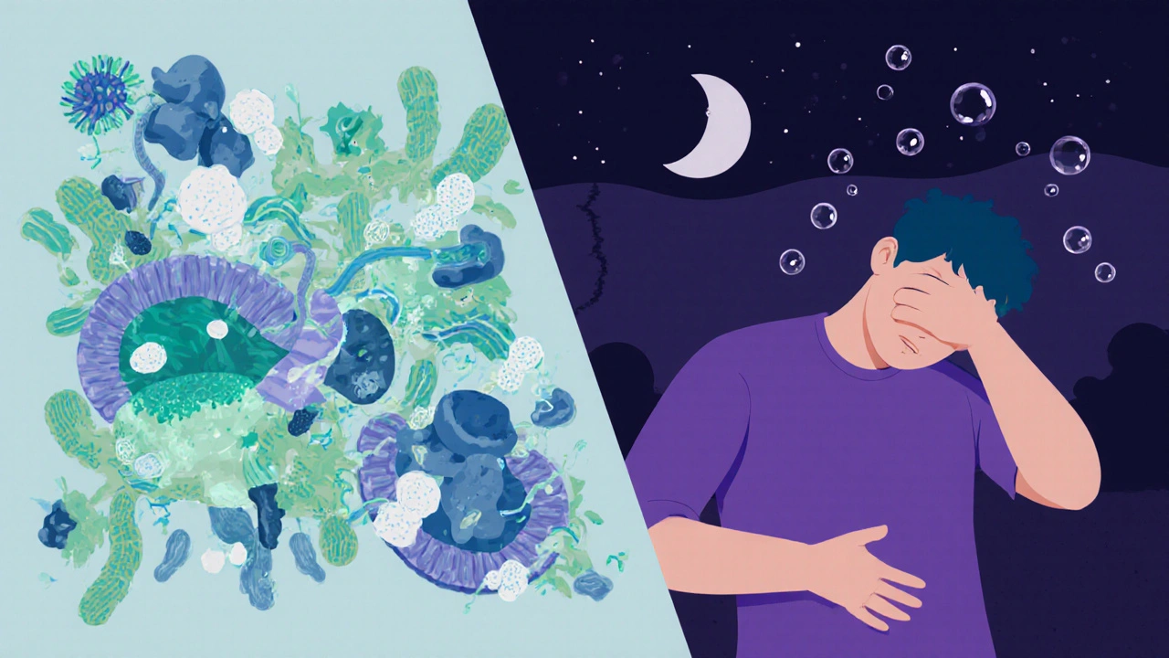 Dvě části: zdravé střevní bakterie vs. nepříjemné pocity v noci.