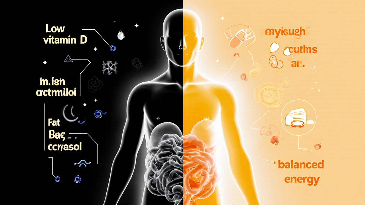 Silueta těla s temnou a světlou polovinou symbolizující nízký a vysoký metabolismus.
