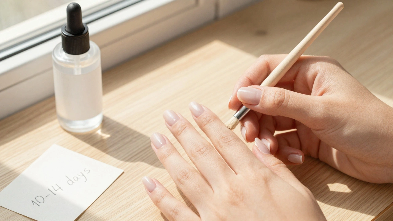 Dokonale přilepené umělé nehty po 12 hodinách, bez odlepování.