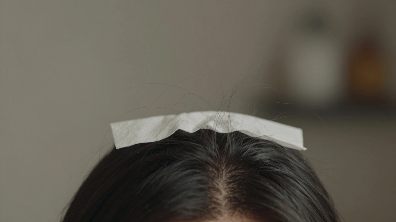 Jemné vlasy se zvedají nad malým kouskem papíru pod kořeny.