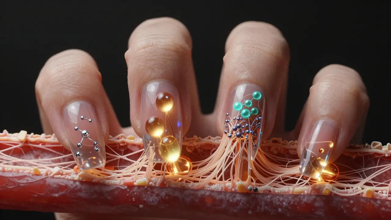 Přehled vnitřních živin, které podporují růst zdravých nehtů.