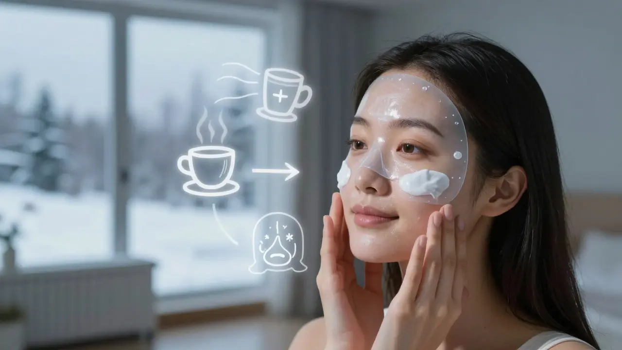 Ruka aplikuje krém na tvář, kolem ní plavou symboly podráždění a ochranný štít.