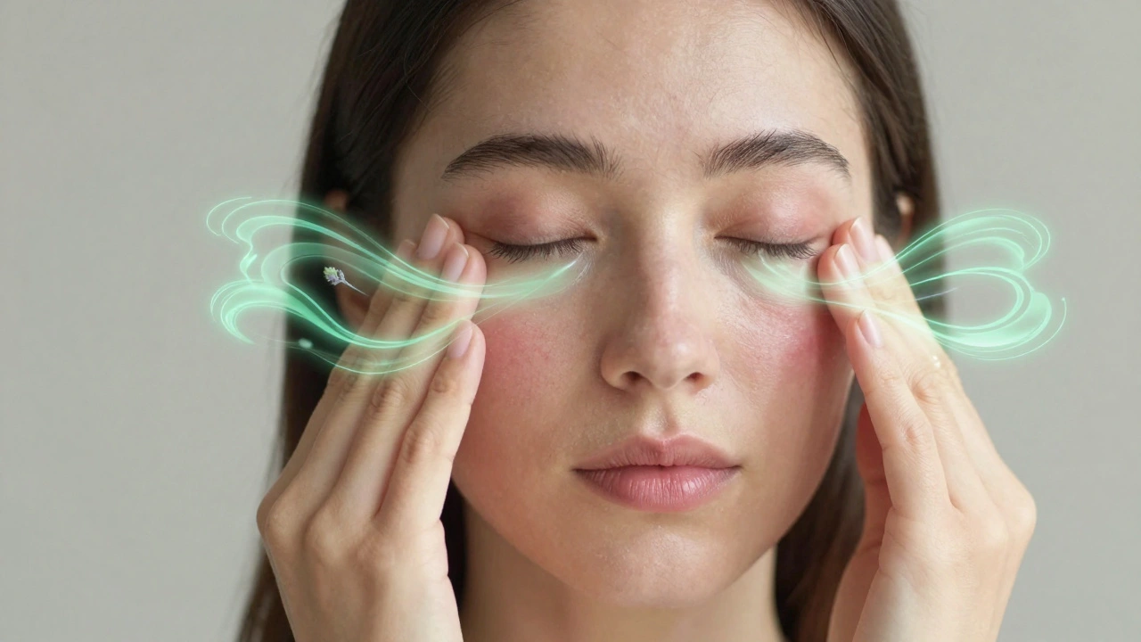 Žena aplikující Bioderma na citlivou pokožku kolem očí