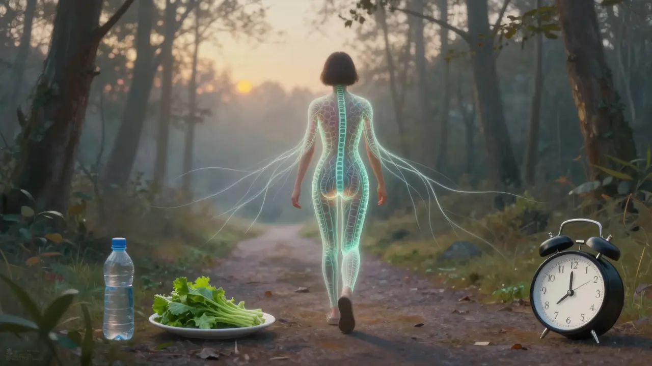 Životní styl podporující délku života buněk: pohyb, voda, spánek a zdravá strava.