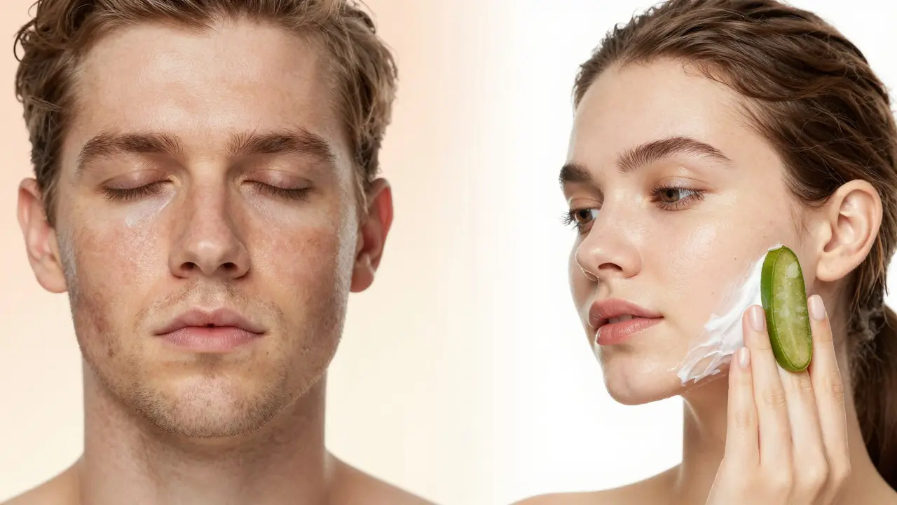 Dvě verze pokožky: po častém a po mírném oholování s péčí.