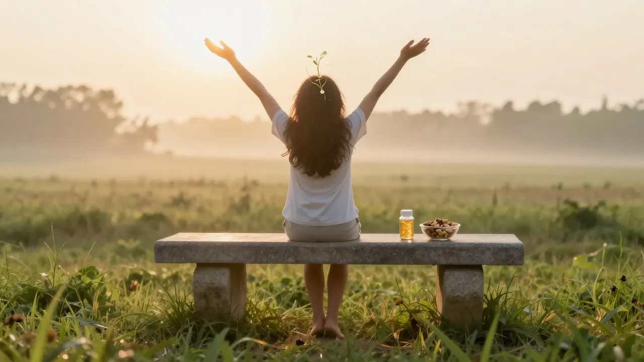 Osoba v slunečním světle, kde paprsky podporují růst nových vlasů na hlavě.