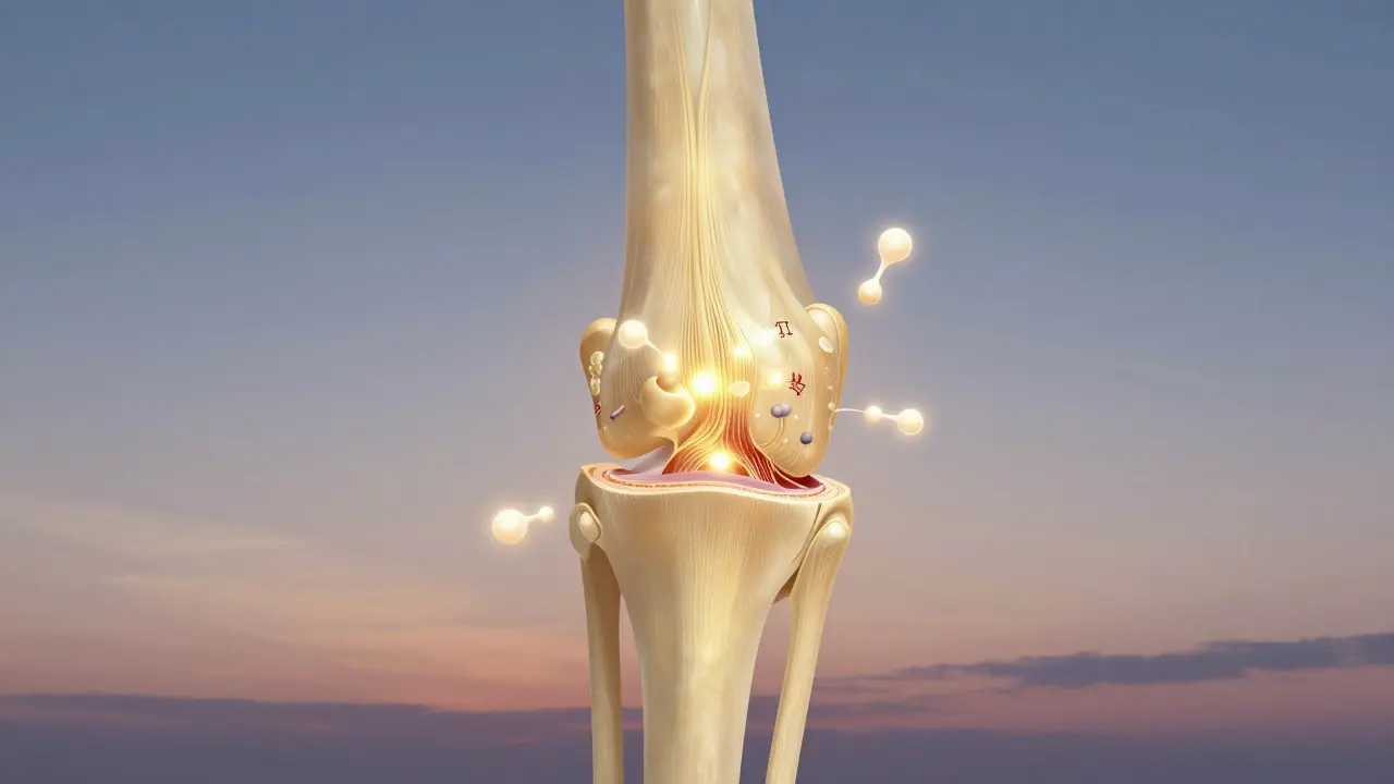 Přehledový řez kloubem s kolagenovými vlákny obnovujícími chrupavku