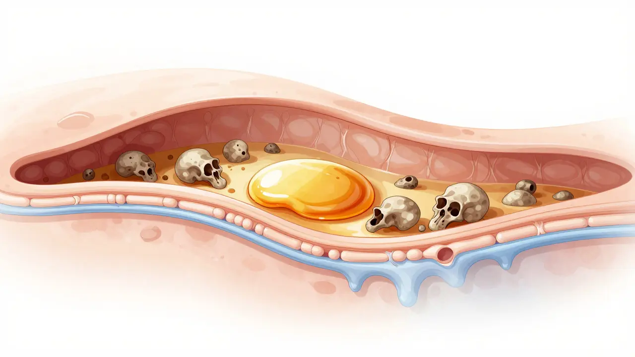Vědecká ilustrace póry plného tuku a mrtvých buněk s oslabujícím kolagenem