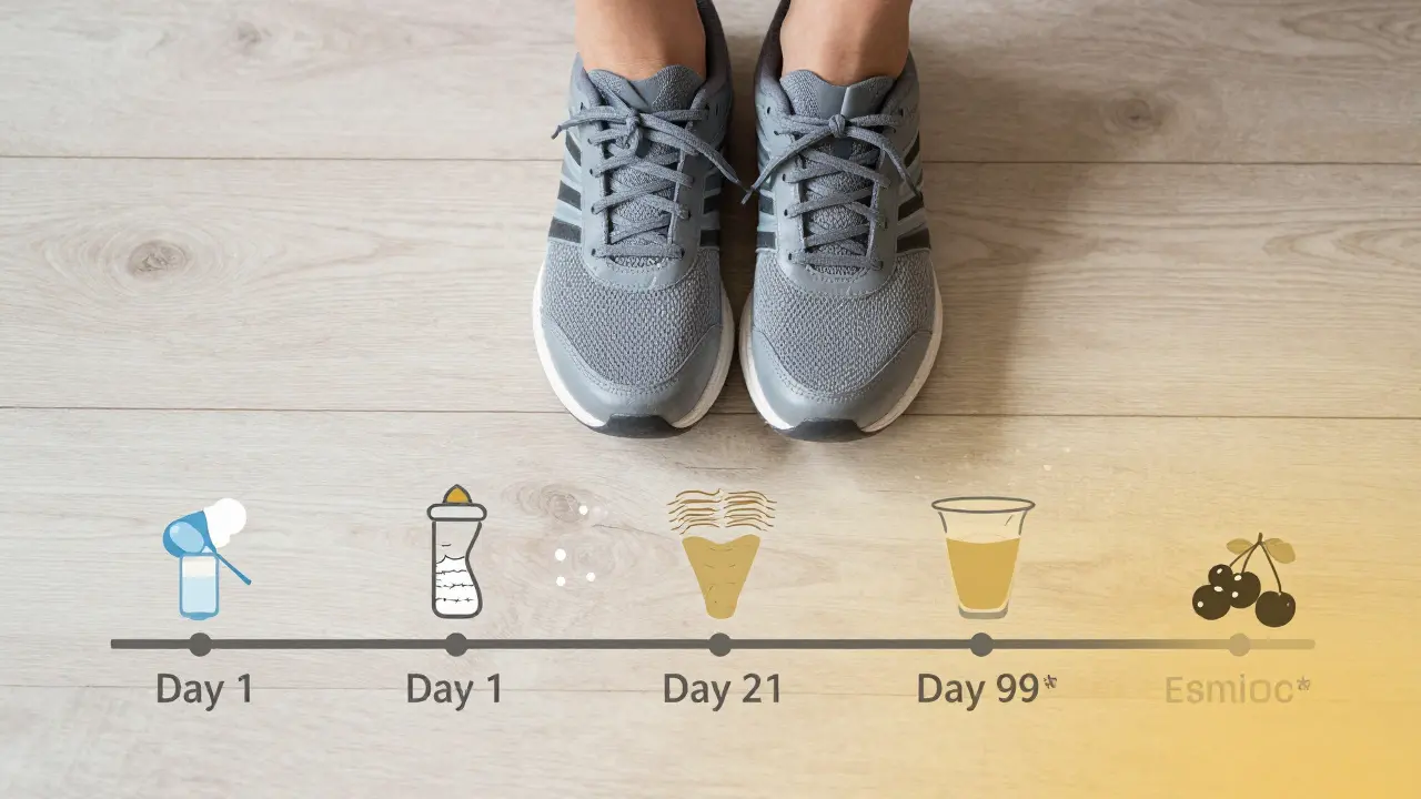 Běžecké boty s časovou osou obnovy šlachy za 90 dní.