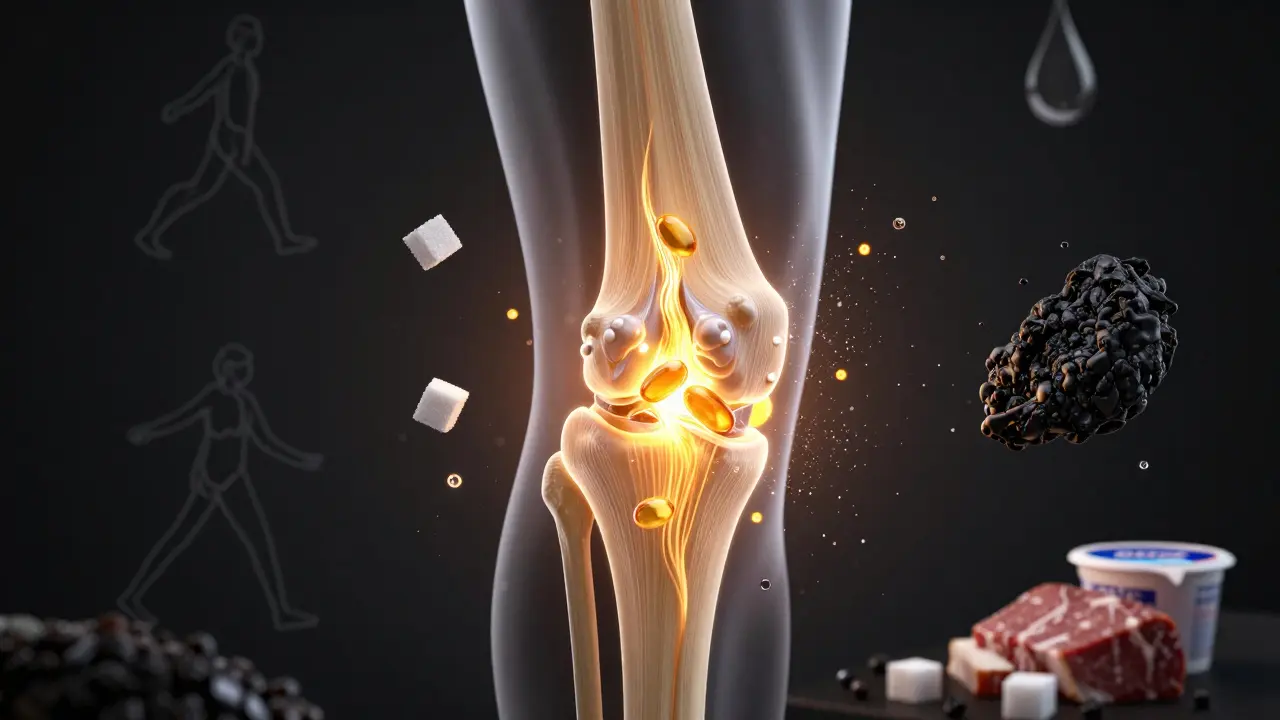 Klíčové složky pro obnovu kloubů: kolagen a omega-3 v kontrastu se zpracovanými potravinami.