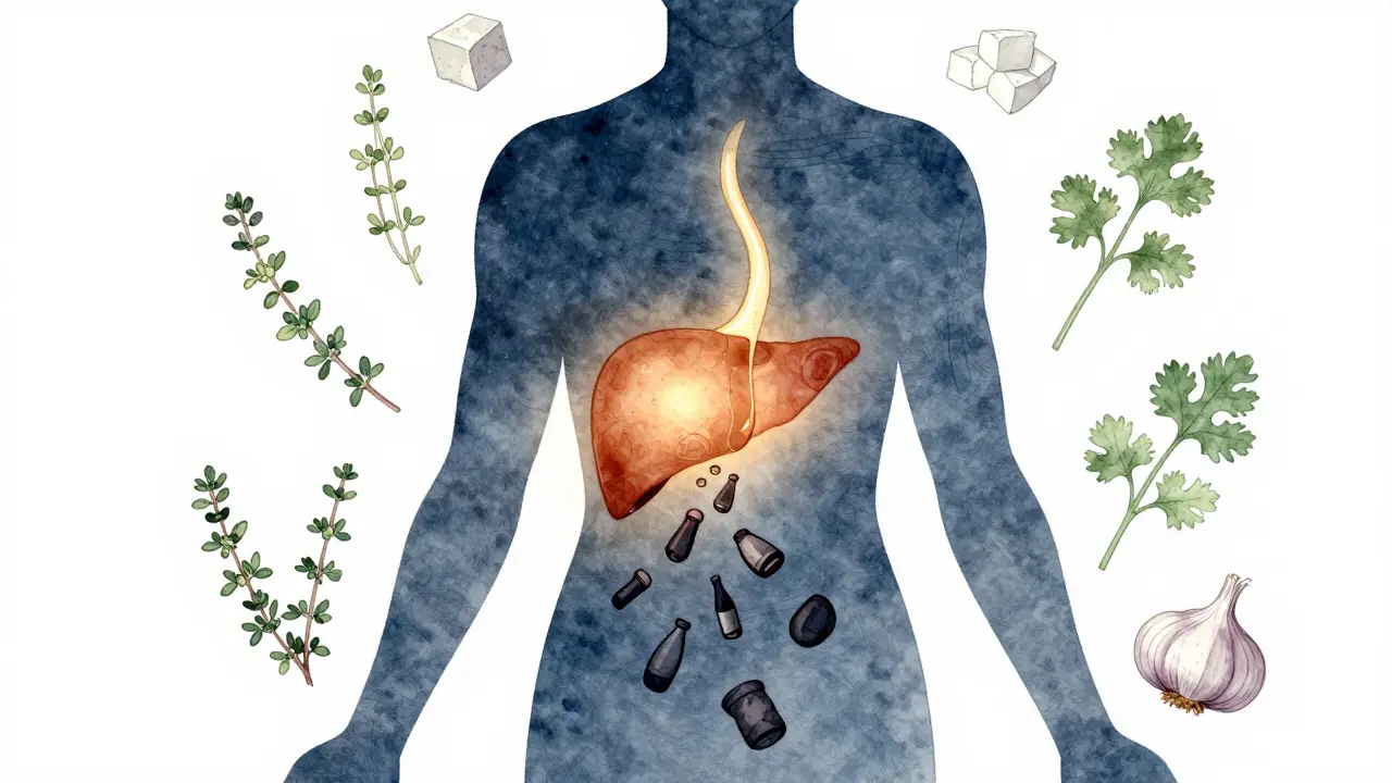 Kontur lidského těla s čistou energií proudící z žaludku a odpadními látkami padajícími dolů.
