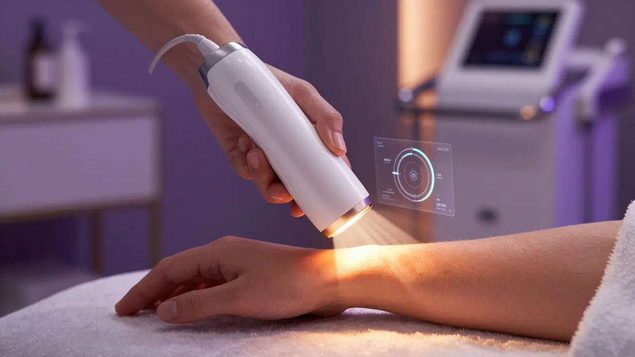 Technologie pro odstranění chloupků pulzujícím světlem na kůži.