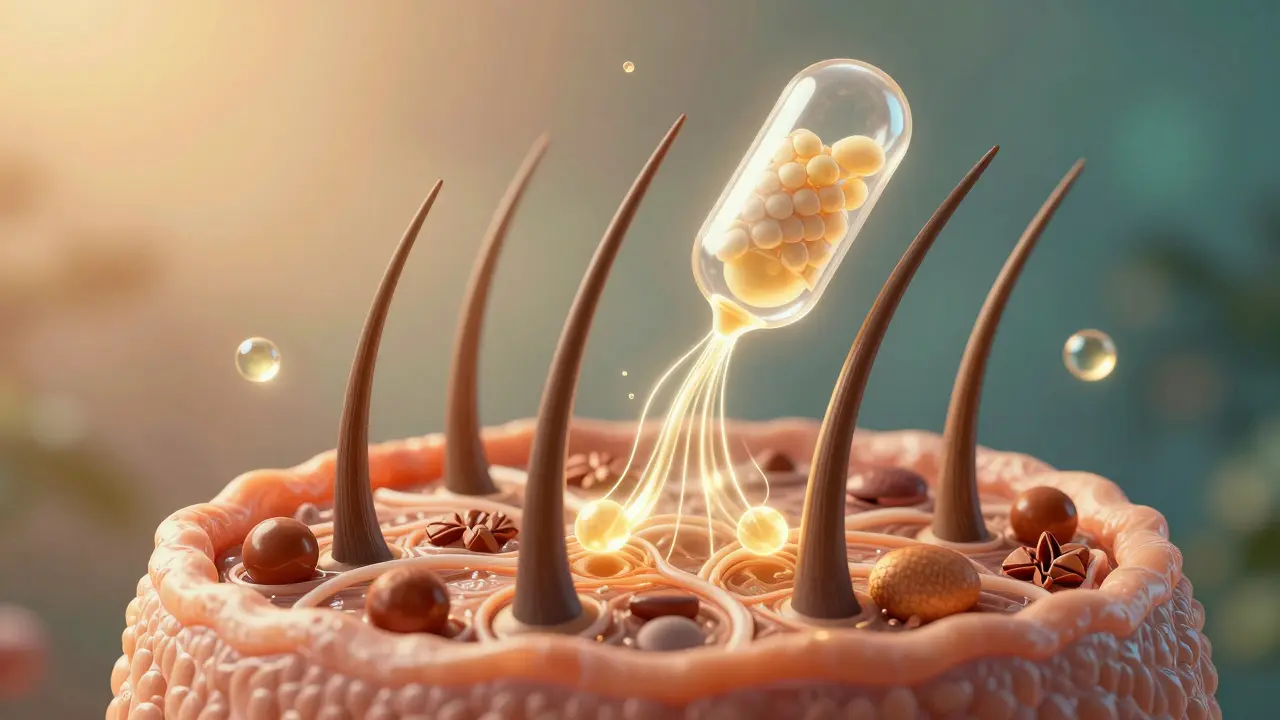 Vlasový folikul s kolagenovými peptidy a živinami proudícími z rybí šupiny
