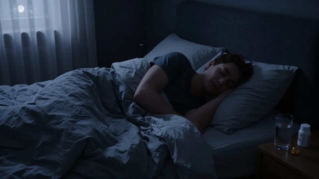 Člověk spící v tmavém, chladném pokoji pro regeneraci organismu.