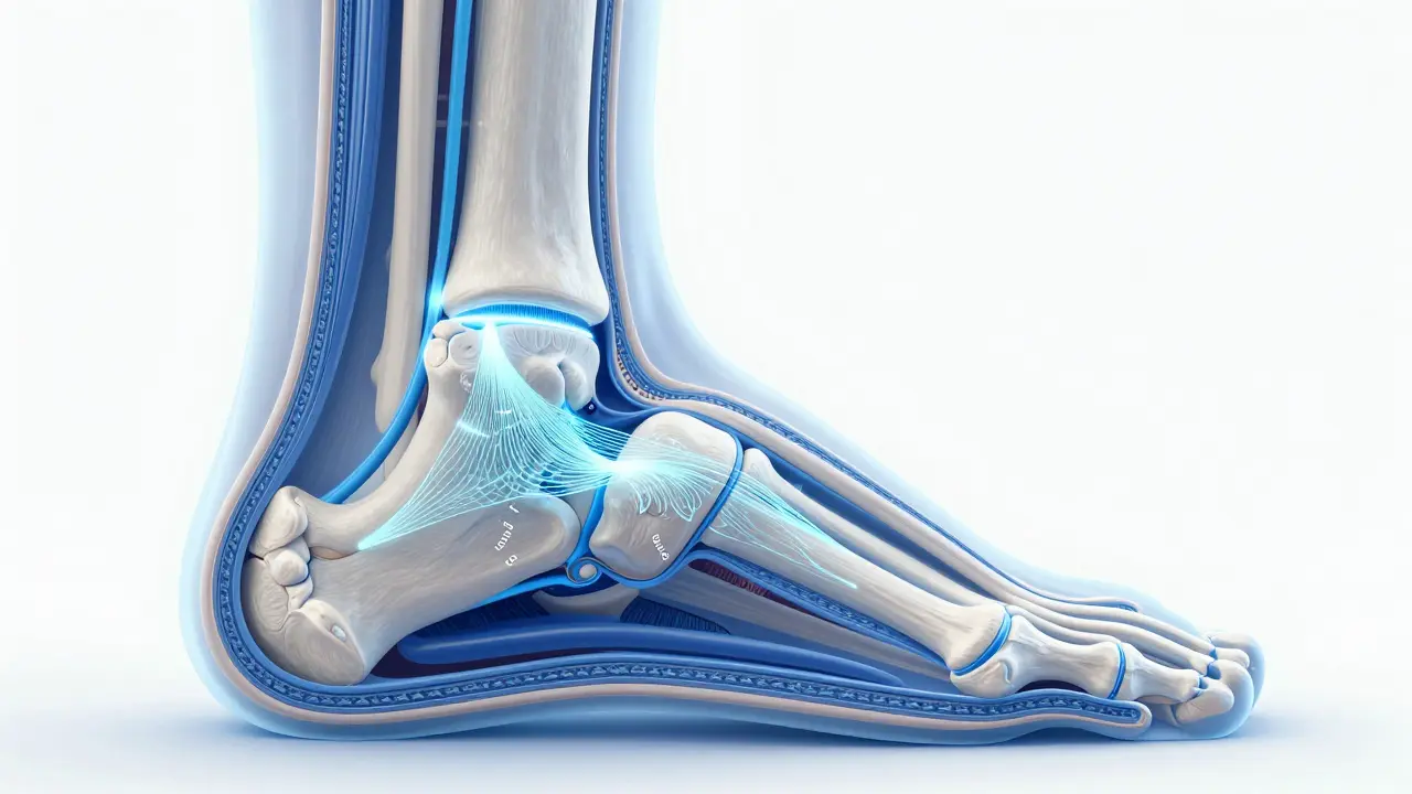 Anatomický detail kloubu a vazů s důrazem na kolagen