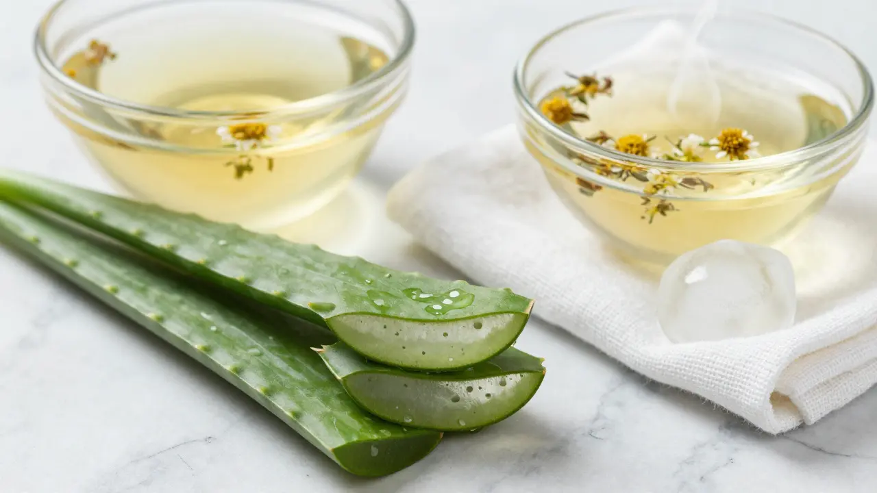 Přírodní prostředky: aloe vera, heřmánek a led na mramoru