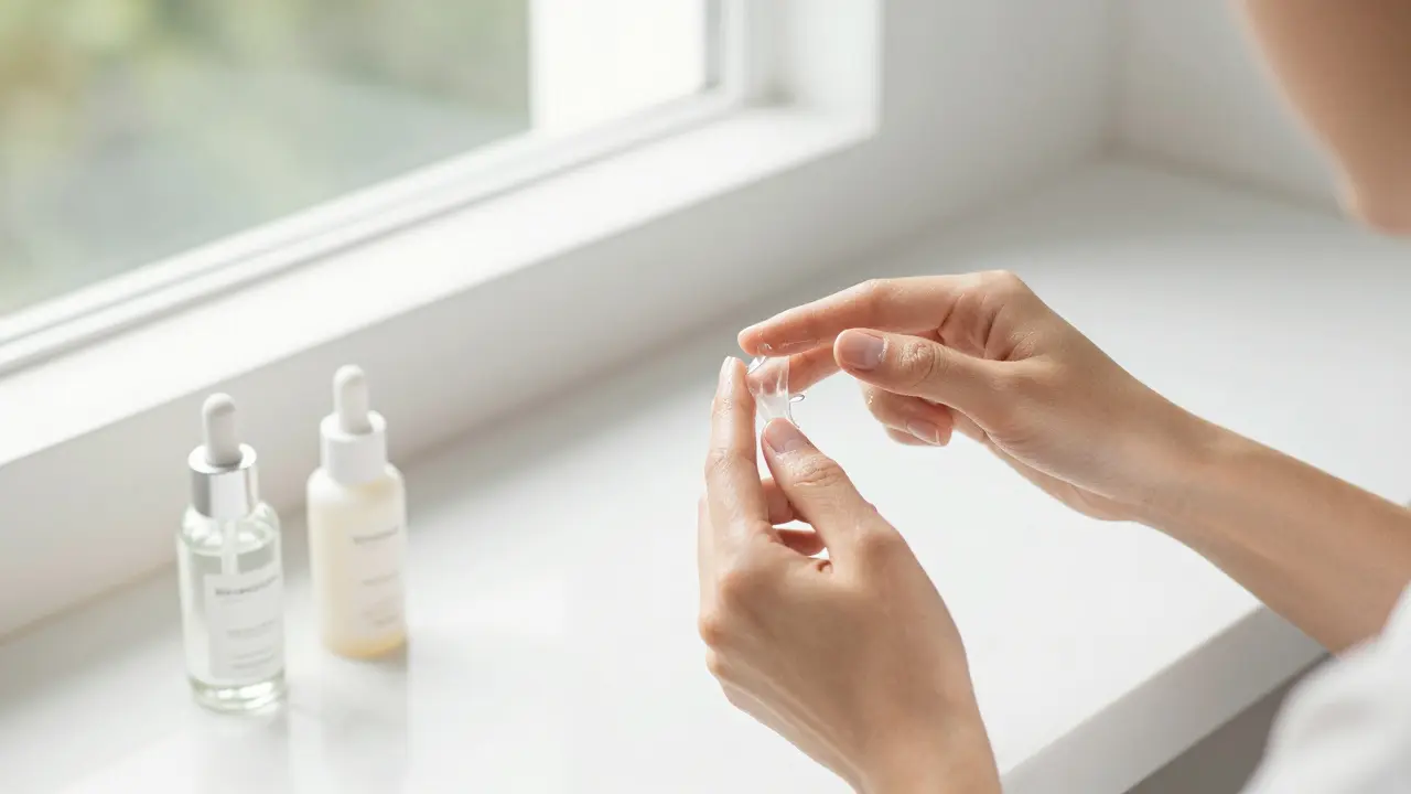 Žena aplikující peeling na obličej v ránní rutině