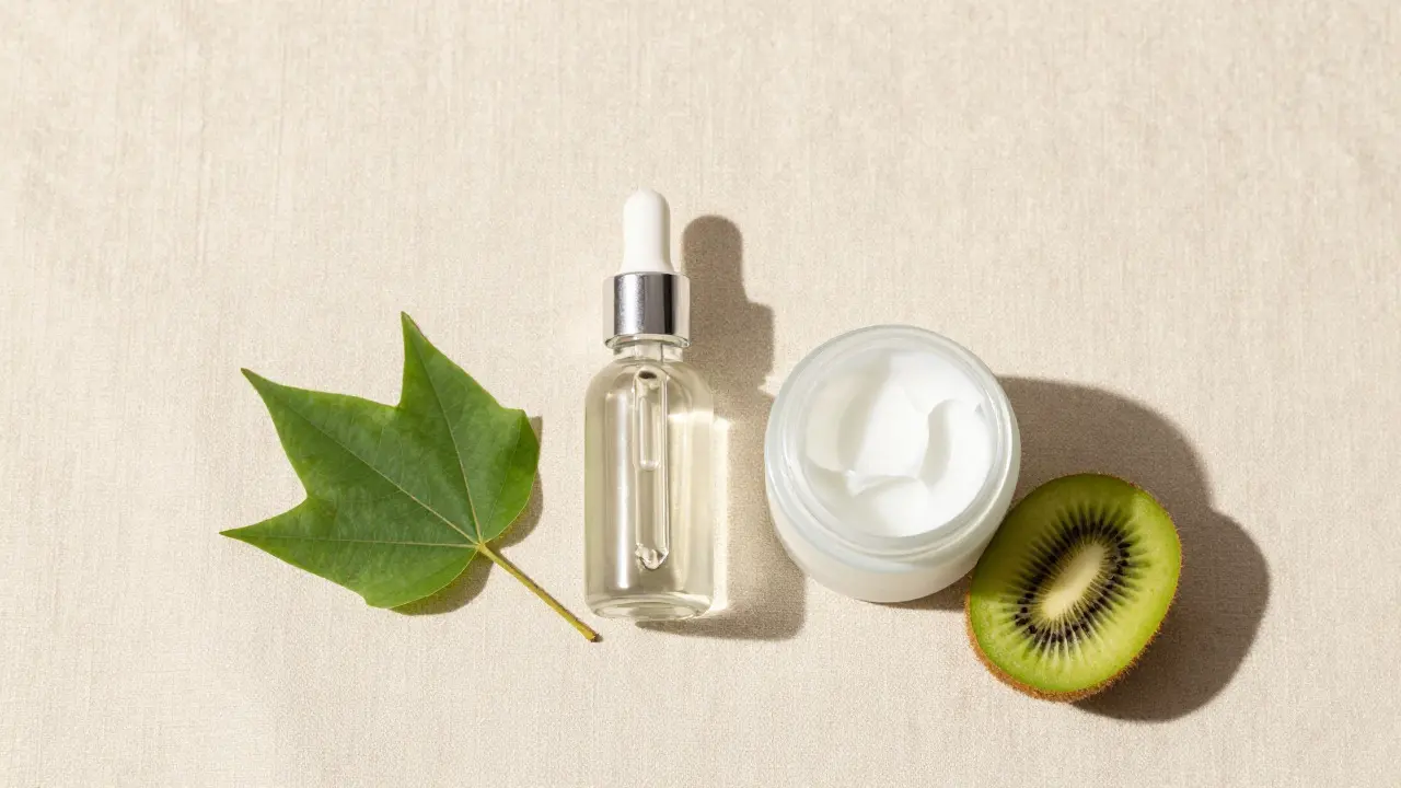 Přirozené ingredience pro regeneraci pleti na neutrálním pozadí