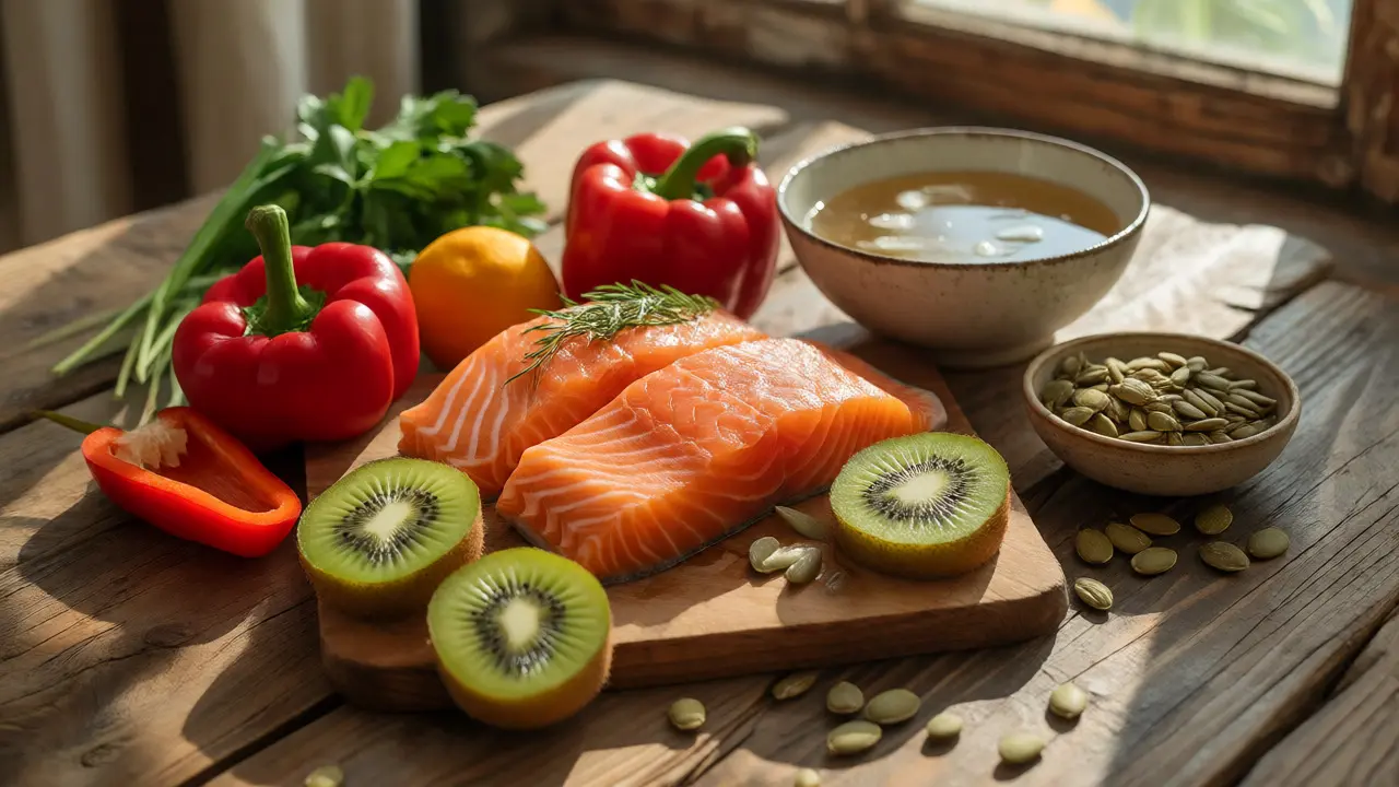 Čerstvé potraviny bohaté na bílkoviny a vitamíny pro pleť