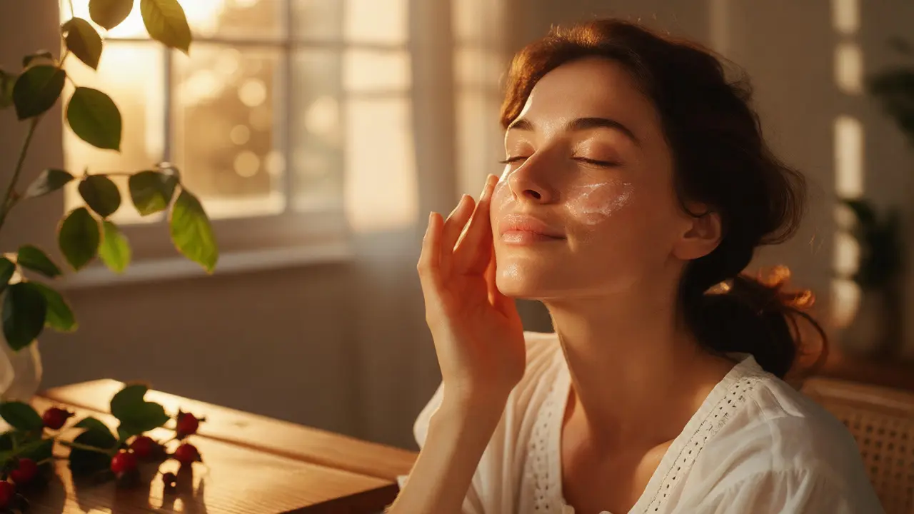 Žena aplikuje botanické sérum na zdravou a hydratovanou pleť